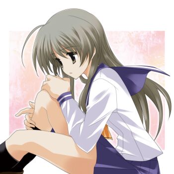 1girl 2000s_(style) black_socks blonde_hair bow bowtie futami_shion highres loafers long_hair memories_off memories_off_1 non-web_source official_art open_mouth sailor school_uniform shoes socks solo