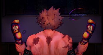 absurdres back bakudeku bakugou_katsuki blonde_hair boku_no_hero_academia highres indoors leg_grap legs legs_up midoriya_izuku ohheyitsmyart scar scar_on_back scratches sex socks yaoi