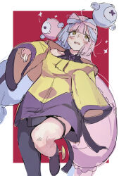 Rule 34 | bow-shaped hair, character hair ornament, grey pantyhose, hair ornament, hexagon print, huanxiang huifeng, iono (pokemon), jacket, oversized clothes, pantyhose, pokemon, pokemon sv, single leg pantyhose, sleeves past fingers, sleeves past wrists, very long sleeves, x, yellow jacket