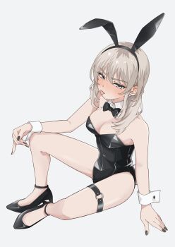 absurdres animal_ears bare_shoulders blonde_hair breasts cleavage commission girls_band_cry high_heels highres kawaragi_momoka long_hair medium_breasts nail_polish playboy_bunny rabbit_ears rabbit_tail skeb_commission tail thighs wabe417