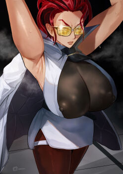 Rule 34 | 1girl, breadcavity, breasts, crimson viper, dark-skinned female, dark skin, huge breasts, long hair, mature female, red hair, street fighter, street fighter 6