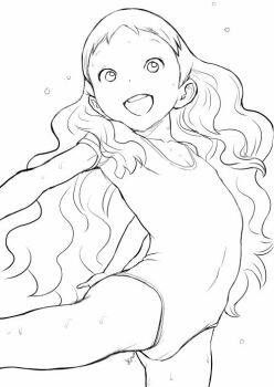 1girl cameltoe female_focus flat_chest leotard loli long_hair michito_sorataka monochrome solo standing string sweat tampon very_long_hair