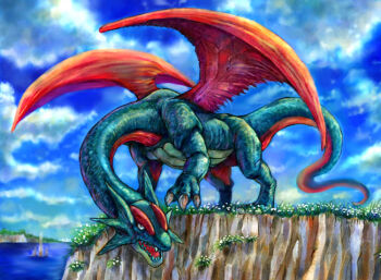 cliff cloud dragon gen_3_pokemon kiwakiwa nintendo no_humans pokemon pokemon_(creature) salamence water