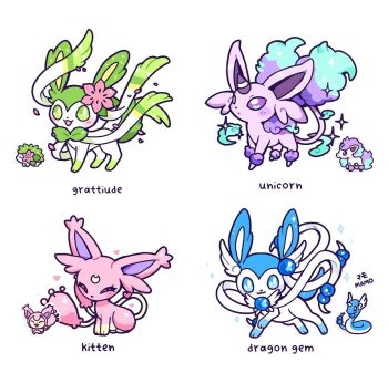 Rule 34 | animal focus, blue eyes, blush, closed mouth, commentary, dragonair, english commentary, espeon, facial mark, forehead mark, full body, fusion, galarian form, galarian ponyta, gen 1 pokemon, gen 2 pokemon, gen 3 pokemon, gen 4 pokemon, gen 6 pokemon, gen 8 pokemon, green eyes, heart, highres, horns, legendary pokemon, mamobot, mythical pokemon, nintendo, no humans, petals, pokemon, pokemon (creature), pokemon focus, purple eyes, shaymin, shaymin (land), single horn, sitting, skitty, smile, sylveon
