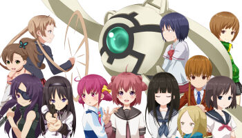 10s 6+girls ahoge akaza_akari akemi_homura akemi_homura_(magical_girl) atlus bad_id bad_pixiv_id black_hair blue_eyes blue_hair blush brown_hair butterfly_hair_ornament character_request chitanda_eru chousoku_henkei_gyrozetter chuunibyou_demo_koi_ga_shitai! closed_eyes crossover dekomori_sanae double_bun eyepatch gun hair_bun hair_ornament hair_weapon hairband handgun highres hoshizora_miyuki hyouka inaba_rinne jacket kaga_rin kamisama_dolls kamiyama_high_school_uniform_(hyouka) kuga_utao kukuri_(kamisama_dolls) long_hair magical_girl mahou_shoujo_madoka_magica mahou_shoujo_madoka_magica_(anime) mirai_nikki mizutani_shizuku multiple_crossover multiple_girls necktie needle_(needlebomb) needlebomb onjouji_toki open_mouth persona persona_4 pink_eyes pink_hair pink_necktie pistol precure purple_eyes red_hair saki saki_(manga) saki_achiga-hen satonaka_chie school_uniform serafuku short_hair side_ponytail single_hair_bun smile smile_precure! tonari_no_kaibutsu-kun track_jacket twintails uryuu_minene usagi_drop v weapon yuruyuri