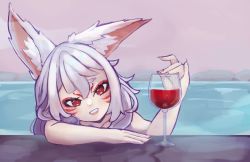 1girl 2022 alcohol animal_ears animated cup dated drinking_glass facial_mark fingernails fox_ears fox_girl long_fingernails nijisanji nijisanji_en nina_kosaka onsen red_eyes silver_hair steam sweetzozo video virtual_youtuber water wine wine_glass