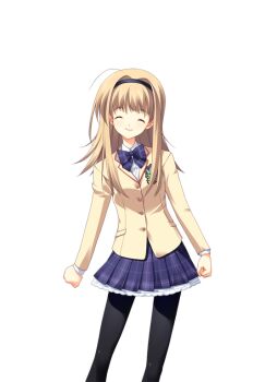 1girl ahoge black_hairband black_pantyhose blazer blonde_hair bow bowtie breasts brown_jacket chaos;head closed_eyes dress_shirt facing_viewer game_cg hairband jacket lapels matsuo_yukihiro miniskirt nishijou_nanami non-web_source notched_lapels official_art pantyhose petticoat plaid_bow plaid_bowtie plaid_clothes plaid_skirt purple_bow purple_bowtie purple_skirt red_trim school_uniform science_adventure shirt skirt small_breasts smile solo sprite suimei_academy_school_uniform swept_bangs transparent_background white_shirt winter_uniform