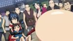 3girls 6+boys animated breasts chichi_(manyuu_hikenchou) crowd huge_breasts looking_at_breasts manyuu_chifusa manyuu_hikenchou multiple_boys multiple_girls nipples okami_(manyuu_hikenchou) outdoors surprised tagme takagi_jun video