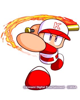 Rule 34 | 1boy, artist request, baseball bat, baseball cap, baseball uniform, copyright notice, fire, hat, holding, holding baseball bat, jikkyou powerful pro yakyuu, jikkyou powerful pro yakyuu (style), male focus, metal baseball bat, multicolored hat, multicolored shirt, multicolored shoes, no mouth, official art, power pro kun, print hat, purple eyes, rayman limbs, red hat, red shirt, red shoes, shirt, shoes, solo, sportswear, swinging baseball bat, two-tone shirt, two-tone shoes, white hat, white shirt, white shoes