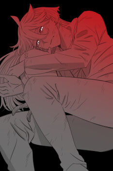 1girl absurdres black_background closed_mouth commentary_request feet_out_of_frame gundam gundam_suisei_no_majo highres korean_commentary limited_palette long_hair long_sleeves miorine_rembran pants shirt simple_background snapagi solo tearing_up tears