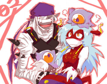 Rule 34 | 00s, 1boy, 1girl, amatera, archnemon, bandages, digimon, digimon (creature), digimon adventure 02, earrings, horns, jewelry, kuramon, long hair, monster girl, mummy, mummymon, white hair