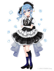 Rule 34 | 1girl, beret, black footwear, full body, gloves, hair ornament, hat, high heels, hololive, hoshimachi suisei, lace, lace-trimmed gloves, lace trim, plaid headwear, sakura oriko, side ponytail, simple background, smile, solo, standing, star (symbol), star hair ornament, virtual youtuber, white background, white gloves