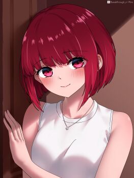 1girl arima_kana bare_shoulders blush bob_cut breasts camisole cleavage highres indoors inverted_bob jewelry looking_at_viewer medium_breasts necklace oshi_no_ko red_eyes red_hair riro_(breakthrough_rr) short_hair solo upper_body