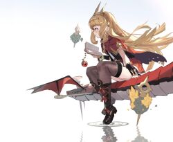 Rule 34 | 1girl, blonde hair, book, bracer, cagliostro (granblue fantasy), cape, crown, dragon, granblue fantasy, hairband, highres, long hair, open book, purple eyes, sitting, solo, spiked hairband, spikes, thighhighs, tiara, wuzhu nis