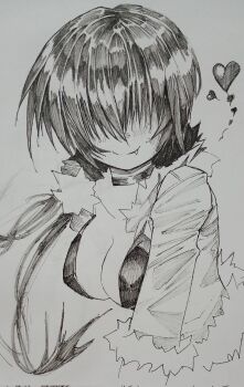 1girl breasts cleavage fang female_focus fluffy heart henricas16534 jacket large_breasts long_hair ponytail shermie_(kof) smile the_king_of_fighters