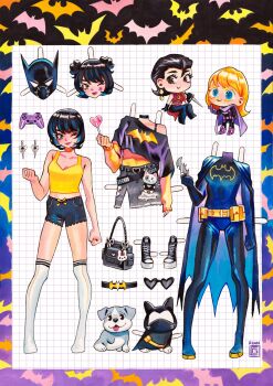 3girls arm_support artist_name batarang batgirl batman_symbol belt black_bodysuit black_gloves black_hair blonde_hair blue_eyes bodysuit boots breasts brown_eyes cape cassandra_cain closed_mouth comic_cover commentary controller dc_comics dog earrings english_commentary full_body game_controller gloves gouache_(medium) highres jewelry kisekae lady_shiva long_hair looking_at_viewer medium_breasts multiple_girls no_shoes official_art one_eye_closed painting_(medium) pigeon-toed purple_boots purple_cape purple_gloves rian_gonzales short_hair smile solo_focus standing stephanie_brown superhero_costume textless_version thighhighs tongue tongue_out traditional_media utility_belt watercolor_(medium) yellow_belt