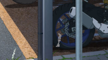 Rule 34 | 20s, flat tire, highres, mono (anime), motor vehicle, motorcycle, parking lot, tagme