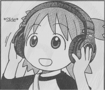 Rule 34 | azuma kiyohiko, hatching (texture), headphones, koiwai yotsuba, linear hatching, long sleeves, lowres, monochrome, official art, rectangular mouth, shirt, smile, solid circle eyes, t-shirt, thumbnail surprise, yotsubato!