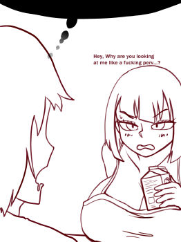 angry bob_cut breasts brother_and_sister chigoku_ drink_carton huge_breasts imagining milk_carton siblings