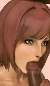 absurdres censored close-up dark_penis disembodied_penis fellatio green_eyes highres interracial ish33r mosaic_censoring nel_zelpher oral penis red_hair short_hair star_ocean star_ocean:_till_the_end_of_time