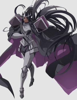 1boy absurdres armor black_hair collarbone colored_eyelashes cookie_run cookie_run:_kingdom crown dark-skinned_male dark_cacao_cookie dark_skin highres humanization jojo05_rabbit09 long_hair male_focus mature_male personification purple_eyes serious solo turtleneck