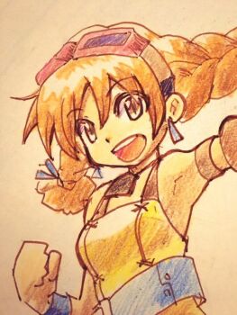 1girl aika_(eternal_arcadia) braid eternal_arcadia orange_hair sega traditional_media twin_braids yososino