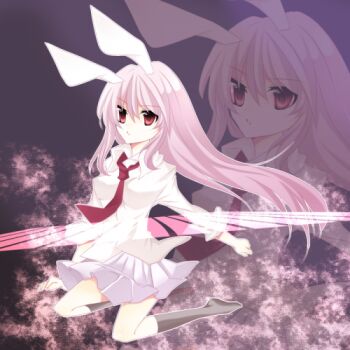 Rule 34 | 1girl, animal ears, rabbit ears, female focus, lowres, miniskirt, nayuta (artist), nayuta (scarlet-noize), necktie, red eyes, reisen udongein inaba, skirt, solo, touhou