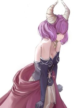 1girl angry aura_(sousou_no_frieren) bare_shoulders black_corset black_gloves breasts cleavage closed_mouth clothing_cutout commentary_request corset demon_horns elbow_gloves frown gloves gold_necklace highres horns jewelry looking_at_viewer medium_breasts navel_cutout necklace painapo0731 pink_hair simple_background skirt solo sousou_no_frieren waist_cape white_background white_skirt