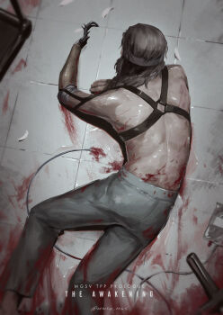 bandages blood hook hook_hand male_focus metal_gear_(series) metal_gear_solid_v:_the_phantom_pain prosthesis prosthetic_arm solo souyuu venom_snake