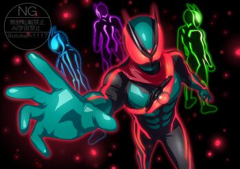 Rule 34 | 4boys, absurdres, antennae, armor, belt, black bodysuit, bodysuit, bug, compound eyes, gloves, glowing, glowing eyes, grasshopper, green armor, green gloves, helmet, highres, insect, kamen rider, kamen rider zeztz, kamen rider zeztz (series), multiple boys, otokamu, outstretched arm, rider belt, zeztz driver