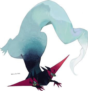 claws closed_mouth dragapult dragon dreepy full_body gen_8_pokemon half-closed_eyes highres kamikiririp looking_at_viewer nintendo no_humans one_eye_closed pokemon pokemon_(creature) solo white_background yellow_eyes