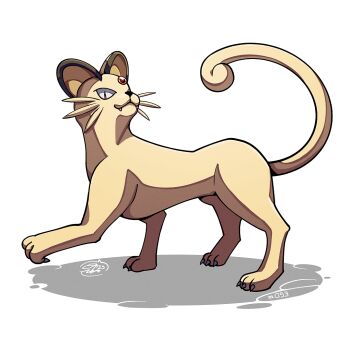 Rule 34 | claws, forehead jewel, looking at viewer, mistray-art, nintendo, no humans, numbered, persian (pokemon), pokemon, pokemon (creature), signature, simple background, solo, tail, whiskers, white background, white fur