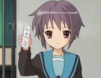 00s 1girl animated animated_gif anime_screenshot controller female_focus game_console lowres nagato_yuki nintendo remote_control school_uniform serafuku solo suzumiya_haruhi_no_yuuutsu third-party_edit what wii