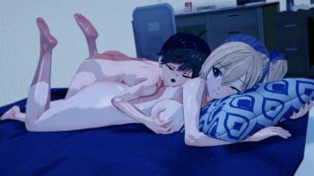 1boy 1girl 3d animated animated_gif ass bed blonde_hair blue_eyes boy_on_top breasts closed_eyes cum cum_in_pussy ejaculation feet_up from_behind grabbing_another&#039;s_breast green_hair groping hair_ornament hair_ribbon happy happy_sex harada4780 hetero hug hug_from_behind huge_ass hugging_object humping ichijou_haruhiko indoors kawakami_mai koikatsu_(medium) large_breasts legs legs_up lying lying_on_person mole mole_under_eye musaigen_no_phantom_world nipples nude on_stomach one_eye_closed open_mouth orgasm penis pillow pillow_grab pillow_hug pillow_princess prone_bone purple_eyes ribbon sex sex_from_behind shota spread_legs teeth thighs tongue vaginal