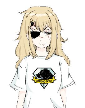Rule 34 | bad source, bags under eyes, blonde hair, koujiro frau, kuurikona, messy hair, metal gear (series), robotics;notes, robotics;notes dash, science adventure, shirt, smug, t-shirt, thick eyebrows, venom snake