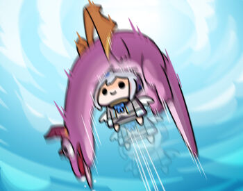 absurdres amane_kanata amane_kanata_(1st_costume) angel angel_wings chibi dragon feathered_wings grey_hair hashtag-only_commentary highres hololive horns jacket keenbiscuit kiryu_coco_(dragon) long_sleeves motion_blur multicolored_hair multiple_girls short_hair streaked_hair tail virtual_youtuber wings