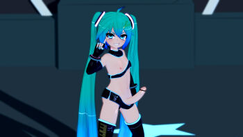 00s 1futa 3d bar_censor black_shorts censored clenched_teeth erection eyebrows flat_chest food-themed_hair_ornament futanari gloves grin gs-mantis hair_ornament hatsune_miku highres loli long_hair looking_at_viewer musical_note nail_polish navel nipples parted_lips penis pointless_censoring shiny_skin short_shorts shorts smile solo spring_onion spring_onion_hair_ornament standing teeth twintails very_long_hair vocaloid