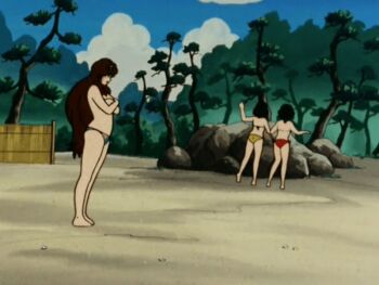 1982 3girls 80s animated animated_gif anime_screenshot asaoka_natsumi ass beach beach_house bikini black_hair blue_sky breasts brown_hair closed_eyes cloud covering_breasts covering_privates curly_hair eyelashes hairband headband large_breasts long_hair lowres multiple_girls oldschool pink_hairband red_bikini retro_artstyle rock running sand seiko__(the_kabocha_wine) short_hair sky striped_bikini striped_clothes sumika_kanzaki swimsuit tagme tall_female the_kabocha_wine tree very_long_hair yellow_bikini