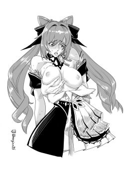 blush breasts genshin_impact groping highres keqing_(genshin_impact) keqing_(opulent_splendor)_(genshin_impact) no_bra original ubergine