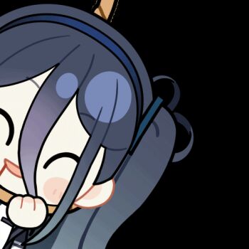 Rule 34 | 1girl, :d, ^ ^, animated, animated gif, aqua necktie, aris (blue archive), black jacket, blood, blood from mouth, blue archive, blue hair, blue hairband, blue jacket, blush stickers, chibi, chunye haruya, closed eyes, collared shirt, disembodied hand, dot nose, facing viewer, hair between eyes, hairband, hanged, hanging, holding, holding rope, jacket, long bangs, long hair, long hair between eyes, lowres, multicolored jacket, necktie, noose, one side up, open clothes, open jacket, open mouth, rope, school uniform, second-party source, shirt, simple background, smile, solo, transparent background, upper body, white jacket, white shirt