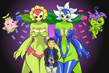 Rule 34 | absurdres, alraumon, digimon, digimon (creature), flower, highres, lalamon, leaf, open mouth, petals, plant, riderb0y, sunflower, sunflowmon, tail