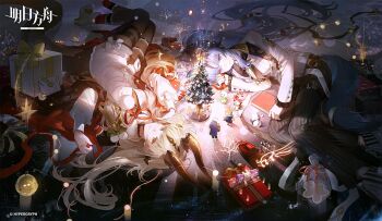 Rule 34 | amiya (arknights), animal ears, arknights, beagle (arknights), blonde hair, blue eyes, blue hair, book, box, car, christmas tree, commentary request, doctor (arknights), dress, fang (arknights), fang the fire-sharpened (a pure pianissimo) (arknights), fang the fire-sharpened (arknights), gift, gift box, green eyes, hibiscus (arknights), highres, holding, holding box, horns, kal'tsit (arknights), kroos (arknights), lava (arknights), long hair, lying, motor vehicle, official art, ponytail, red ribbon, reed (arknights), reed the flame shadow (arknights), reed the flame shadow (glowing flame in the night) (arknights), ribbon, snowman, tail, white dress