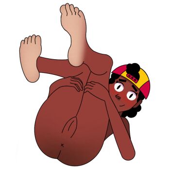 1girl anus ass blush brawl_stars curly_hair dark_skin feet feet_up foot_focus meg_(brawl_stars) non-web_source nude pussy random_br1