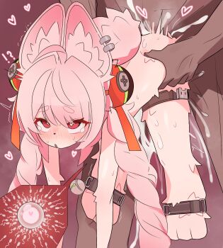 1boy 1girl age_difference animal_ears barefoot blush body_fur clothed_female_nude_male completely_nude dangling_arms dark_skin fertilization fucked_silly furry furry_female furry_with_non-furry fwu_(jtuv2743) hanging_legs hetero highres impregnation interspecies loli motion_lines nude open_mouth ovum pink_background pink_fur rabbit_ears rabbit_girl rabbit_tail sex sex_from_behind simple_background size_difference standing standing_sex tail zenless_zone_zero zhao_(zenless_zone_zero)