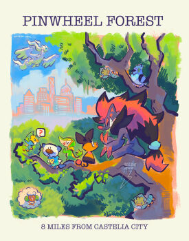 Rule 34 | bird, caterpillar, city, flying, forest, from behind, gen 5 pokemon, grass, highres, in-universe location, in tree, lake, legendary pokemon, nature, nintendo, oshawott, pidove, pigeon, pokemon, pokemon black and white, reesieroo-spark, reshiram, sewaddle, sitting, sitting in tree, skyline, snivy, starter pokemon trio, tepig, tree, whimsicott
