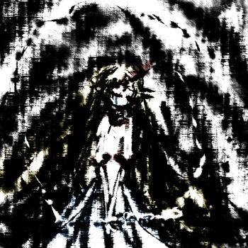 1girl abstract arms_in_front bad_id bad_pixiv_id closed_eyes f7(eiki) female_focus highres horns hoshiguma_yuugi single_horn solo speed_painting tears touhou v_arms