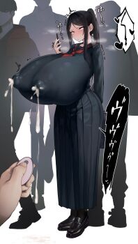 Rule 34 | 1girl, absurdres, ahegao, bag, black hair, blush, breast milk, breasts, cellphone, covered erect nipples, curvy, excessive lactation, exhibitionism, faceless, faceless male, female pervert, gigantic breasts, heart, heavy breathing, highres, huge nipples, impossible clothes, lactation, lactation through clothes, long hair, long skirt, looking at viewer, milk, moaning, multiple boys, narrow waist, nose blush, open mouth, orgasm, original, pervert, phone, ponytail, public indecency, rayasi, remote control vibrator, rolling eyes, school uniform, sex toy, skirt, steam, steaming body, tight clothes, tilted head, torogao, translation request, trembling, very long hair, very steaming, vibrator
