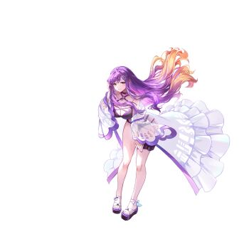 1girl adjusting_hair alternate_costume bikini black_sandals blonde_hair breasts choker cleavage closed_mouth collarbone full_body game_cg gradient_hair hair_ornament highres hijiri_byakuren large_breasts leaning_forward long_hair looking_at_viewer multicolored_hair nail_polish non-web_source o-ring o-ring_bikini official_art orange_eyes purple_bikini purple_choker purple_hair purple_nails sandals second-party_source see-through_clothes smile solo swimsuit thighs toenail_polish toenails toes touhou touhou_gensou_eclipse transparent_background u_u_zan very_long_hair