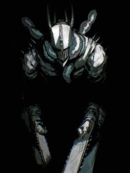 1boy black_background chainsaw chainsaw_devil chainsaw_man greyscale highres intestine_clothing intestines kota_2kx male_focus monochrome no_eyes organs sharp_teeth simple_background solo spot_color teeth upper_body