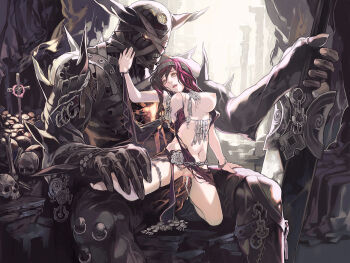 1girl aoin armor bandages bangle bone bracelet breasts clothed_sex cross cum cum_in_pussy demon erection flower girl_on_top glowing glowing_eyes happy_sex headband helmet hetero horns huge_penis insignia interspecies jewelry large_breasts large_insertion large_penis legs long_hair monster narrow_waist navel necklace nipples open_mouth original pale_skin penis piercing pink_hair pussy reverse_cowgirl_position reverse_upright_straddle ruins saliva sex sex_from_behind size_difference skull spikes spread_legs straddling swastika sword talisman teeth thigh_strap torn_clothes uncensored vaginal weapon wreath yellow_eyes